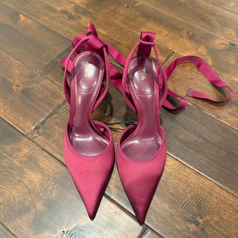 Zara Dark Red/Burgundy Satin Women's Heels